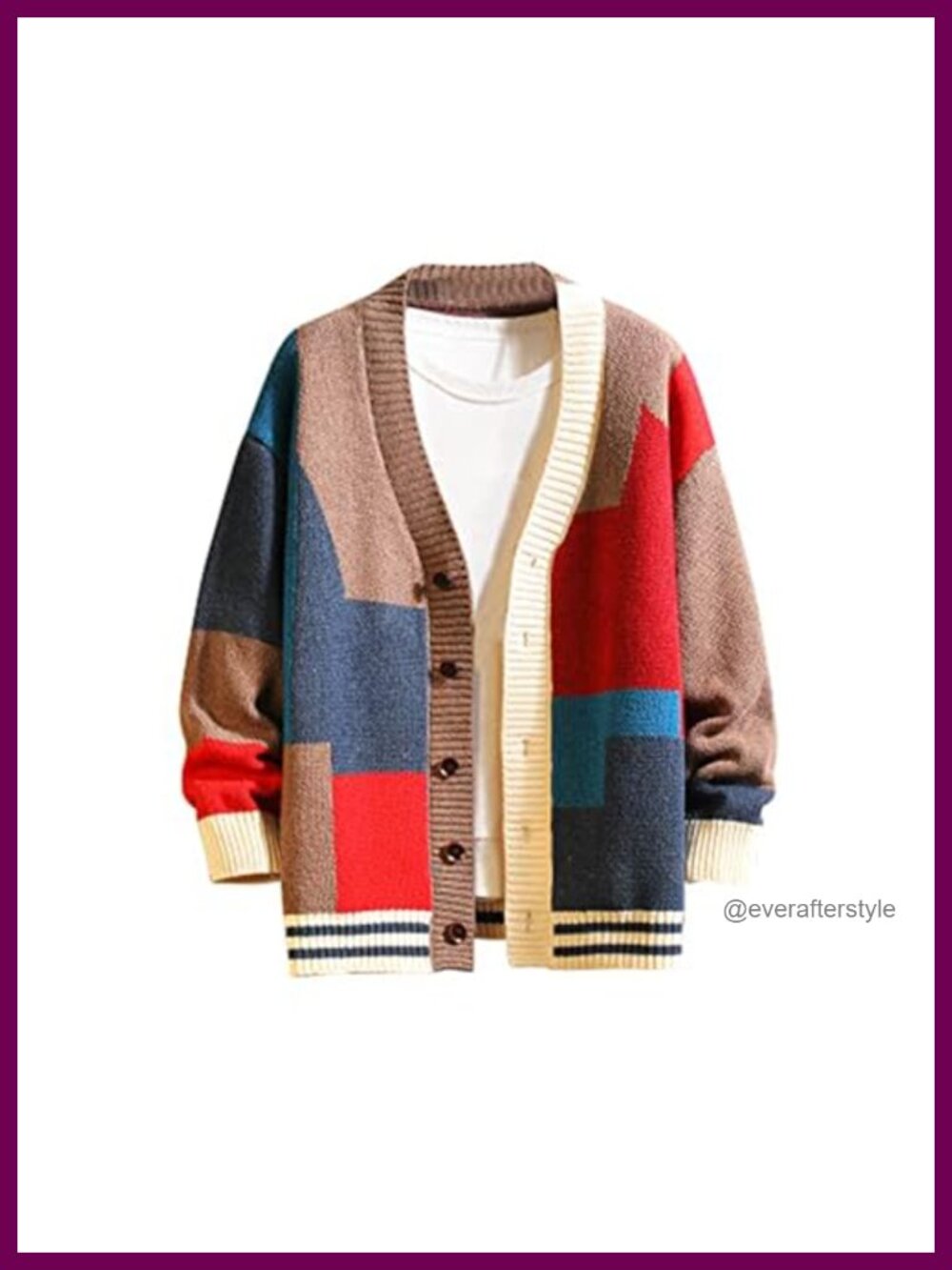 Men's Colorblock Cardigan Sweater Thick Knit Button Front Vintage